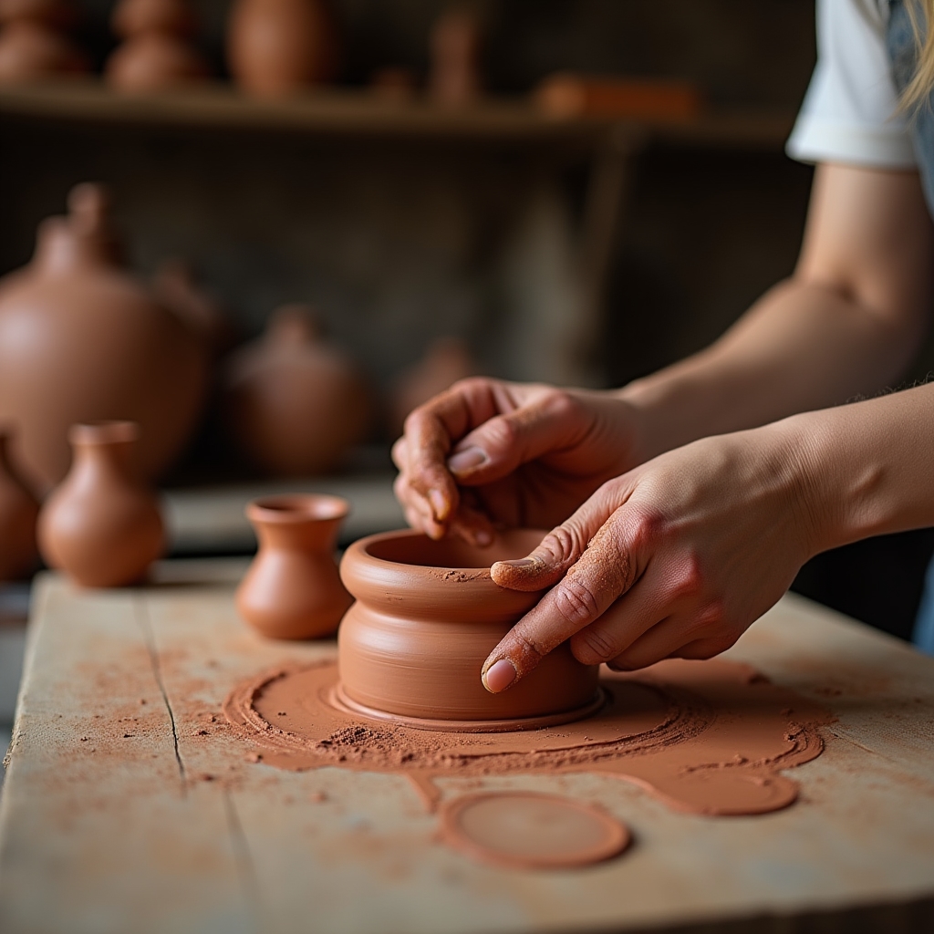 Artisan hands shaping traditional pottery