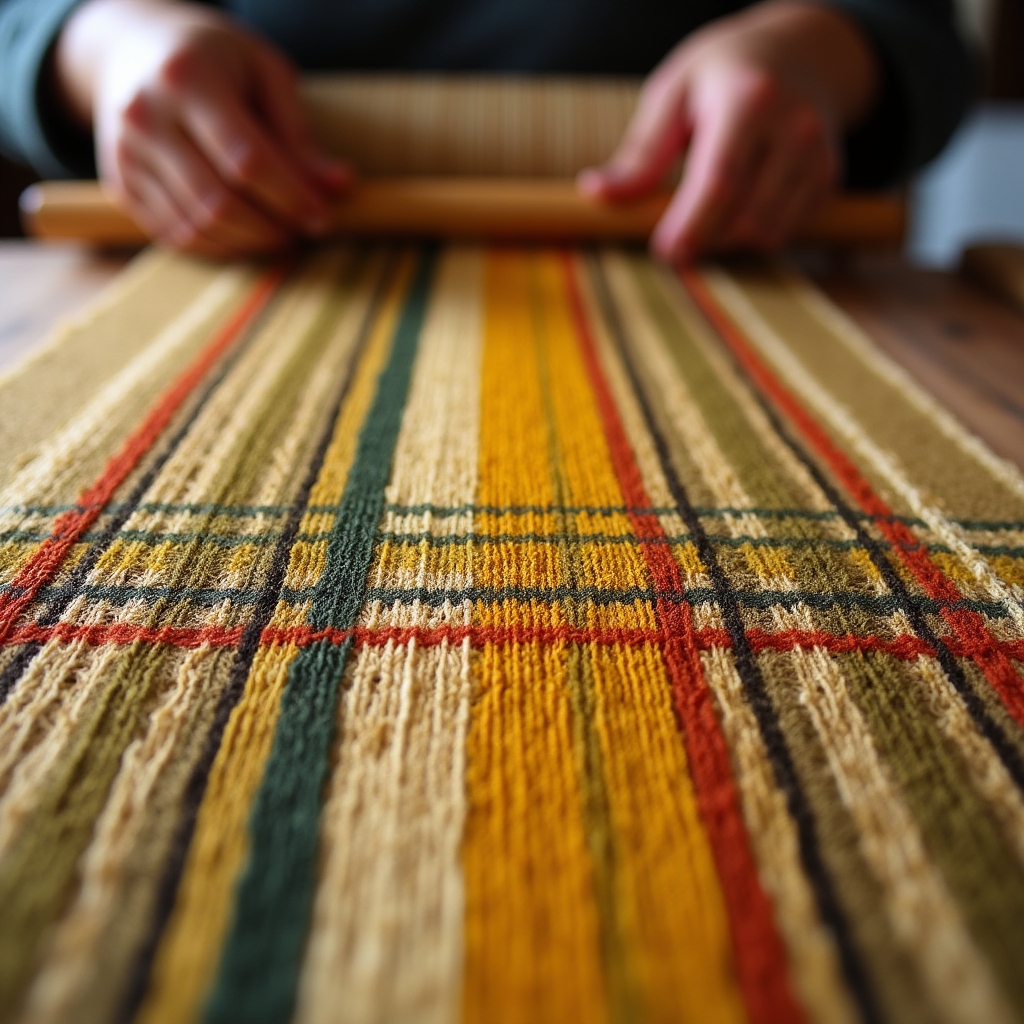 Close-up of traditional textile weaving pattern